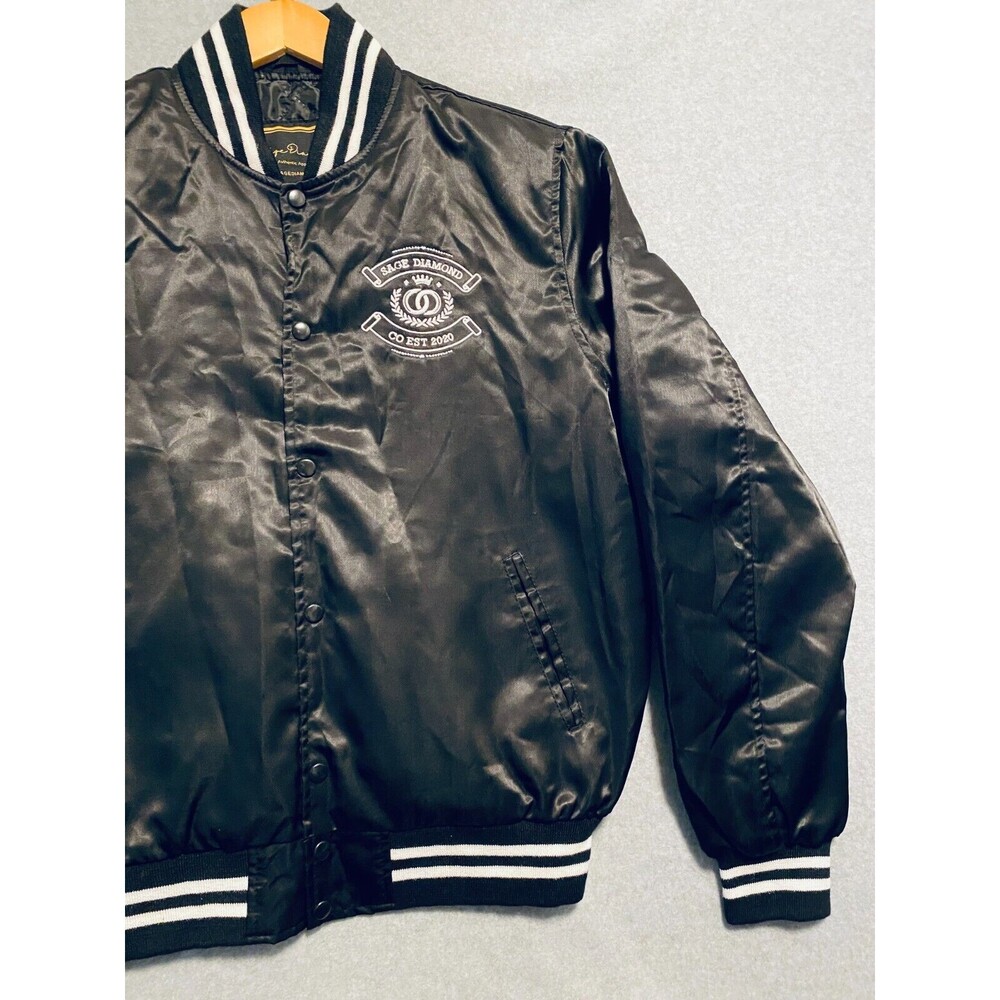 Sage Diamond Bomber Jacket Men's Medium Black Embroidered CO EST 2020 Streetwear - Picture 11 of 16